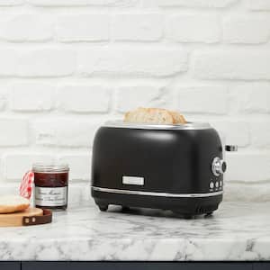 Heritage 900-Watt 2-Slice Wide Slot Black and Chrome Retro Toaster with Removable Crumb Tray and Adjustable Settings