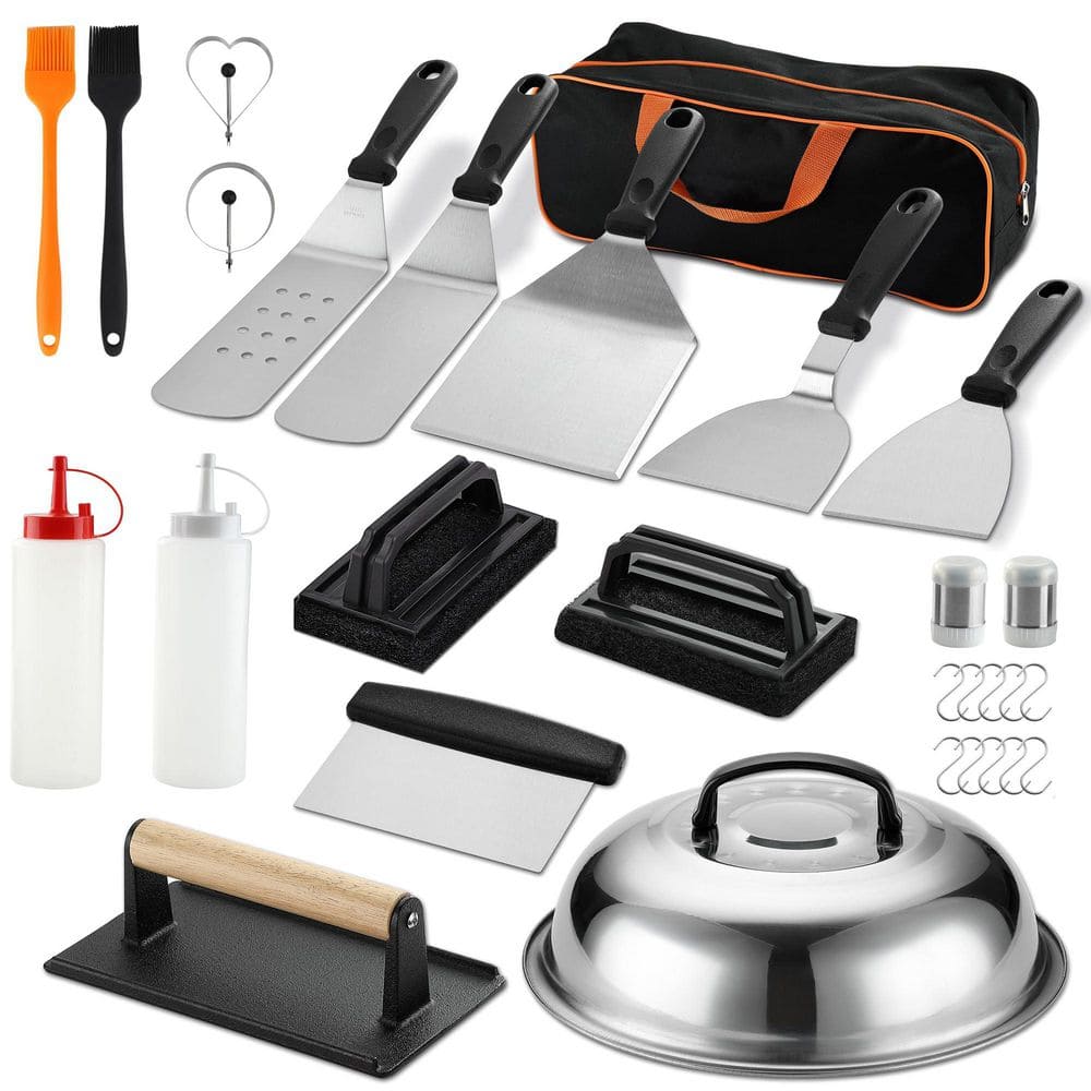 Primehome 29-Piece Grill Basket Set w/ Spatulas, Scrapers and Basting Cover for Camp Chef, Blackstone and Outdoor Flat Top Grills HD-VANK-BTS-1