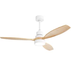 52 in. with LED Light Indoor/Outdoor White Ceiling Fan Wood and Remote Control