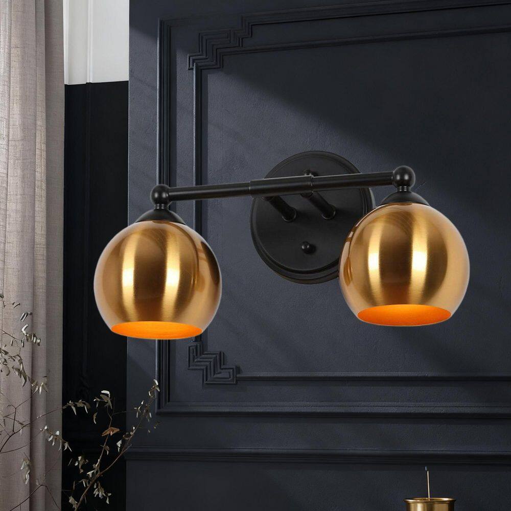 Modern Vintage 14.5 in. 2-Light Brass Bathroom Vanity Light, Matte Black Wall Sconce with Globe Metal for Foyer, Hallway price history on PriceWatchPro