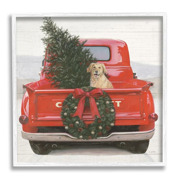 Stupell Industries Festive Dog in Truck by James Wiens 1-Piece Framed Graphic Print Travel Poster Art Print 12 in. x 12 in.