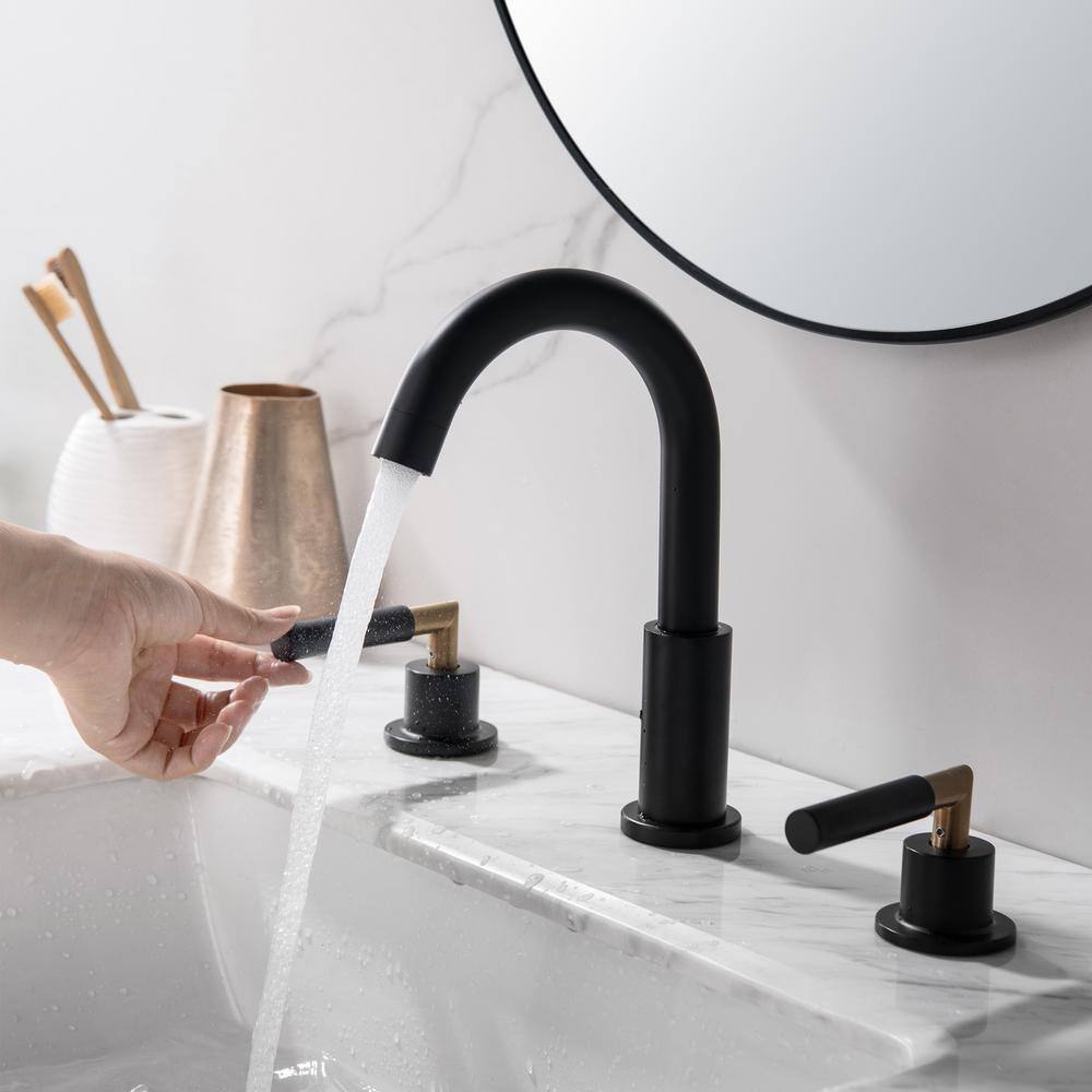 Matte Black and Brushed Gold Brass Double Handle Faucet