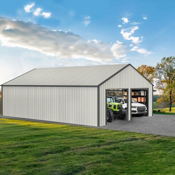 Boosicavelly 25 ft. x 33 ft. White Meta Outdoor Garage with Side