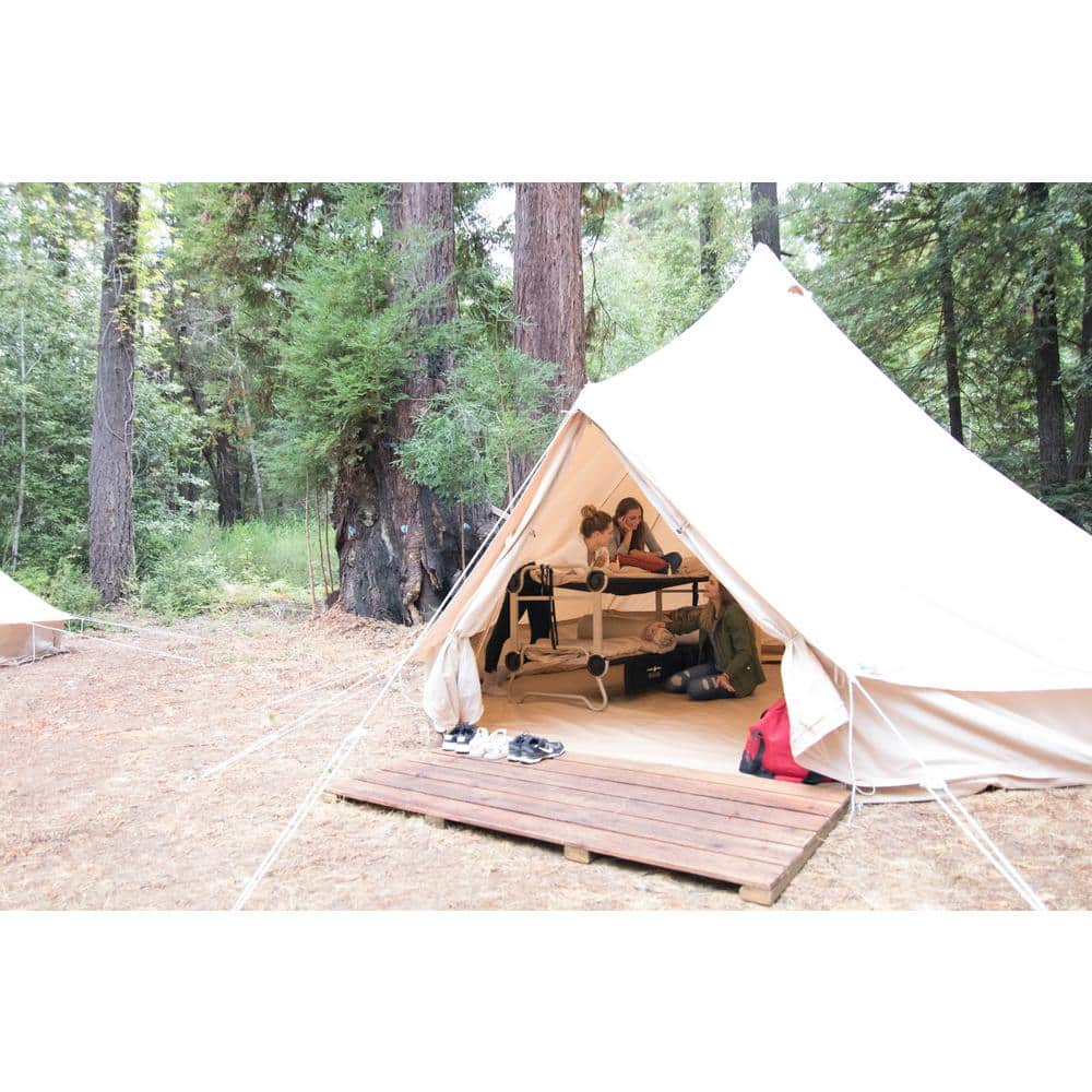 Black Steel Double Camping Cot with Storage Organizers