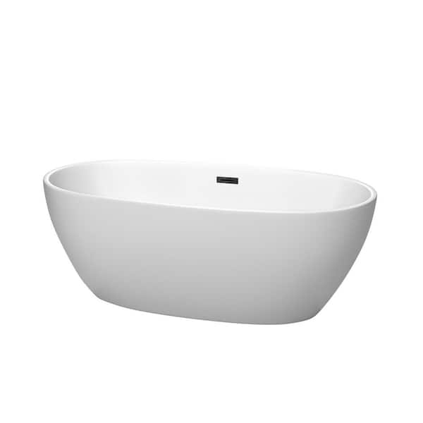 Wyndham Collection Juno 63 in. Acrylic Flatbottom Bathtub in Matte White with Matte Black Trim