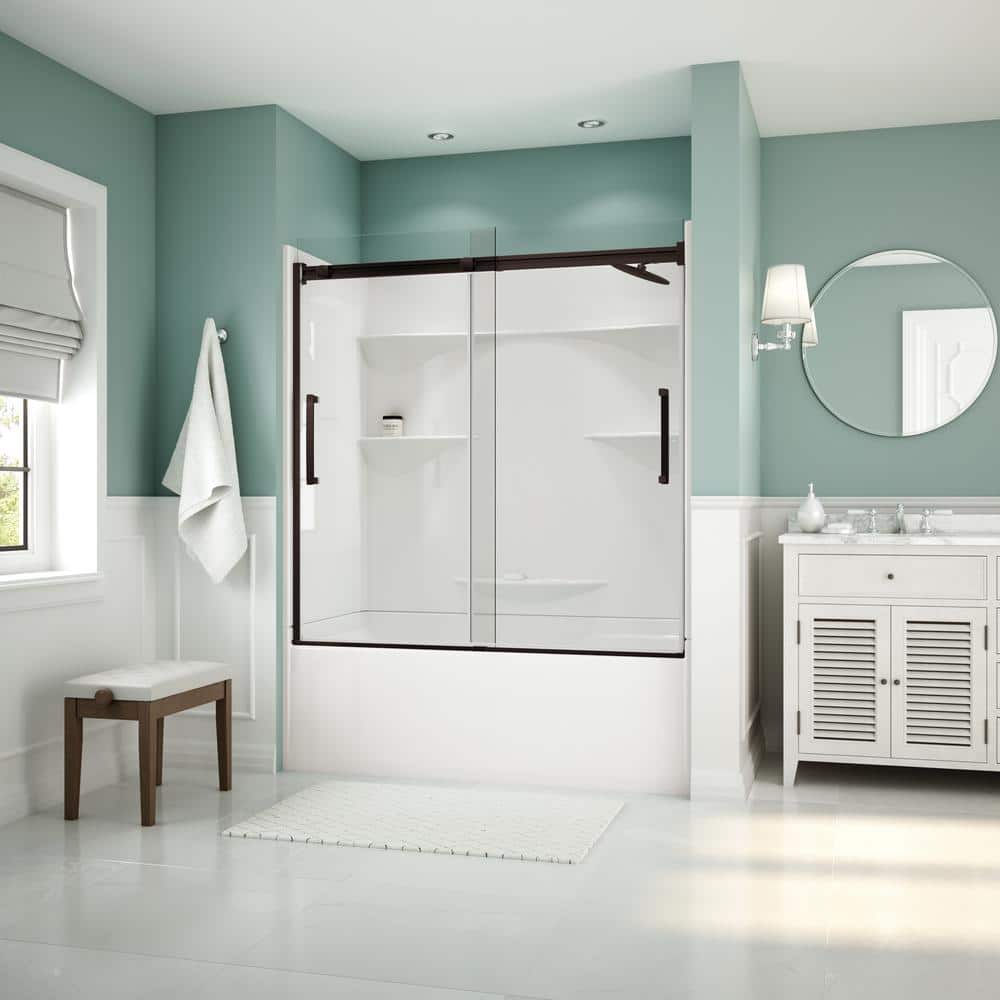 Artesia 56 in. - 59 in. x 59 in. Frameless Sliding Tub Door in Dark Bronze