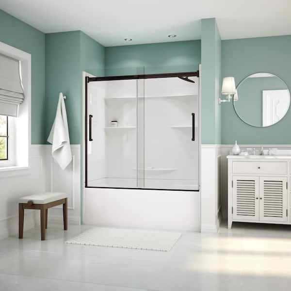 Aquatic Artesia 56 in. - 59 in. x 59 in. Frameless Sliding Tub Door in Dark Bronze