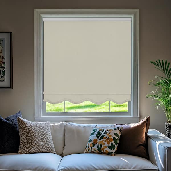 Fringe Ivory Textured Cordless Blackout Privacy Vinyl Roller Shade 70 in. W x 64 in. L