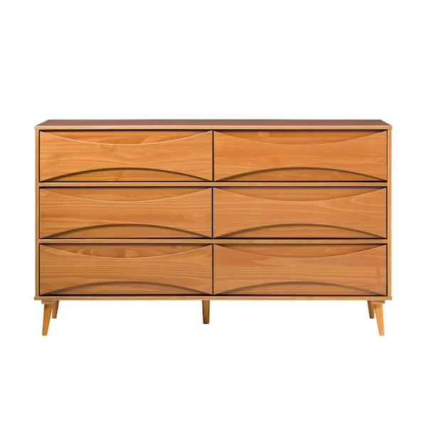 home depot mid century modern dresser Mid-Century Modern Caramel 6-Drawer 58.5 in. Dresser with Curved Detailing