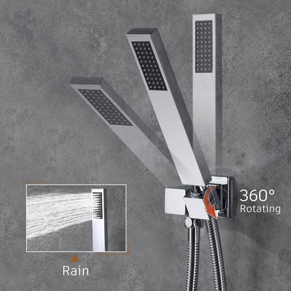 Large Chrome Dual Rain Shower System with Handheld Spray
