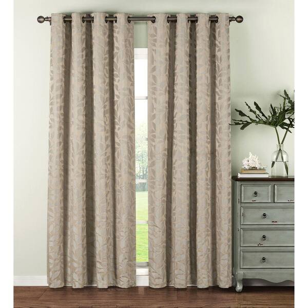Window Elements Semi-Opaque Alpine Textured Woven Leaf 54 in. W x 84 in. L Grommet Curtain Panel in Jacquard Taupe