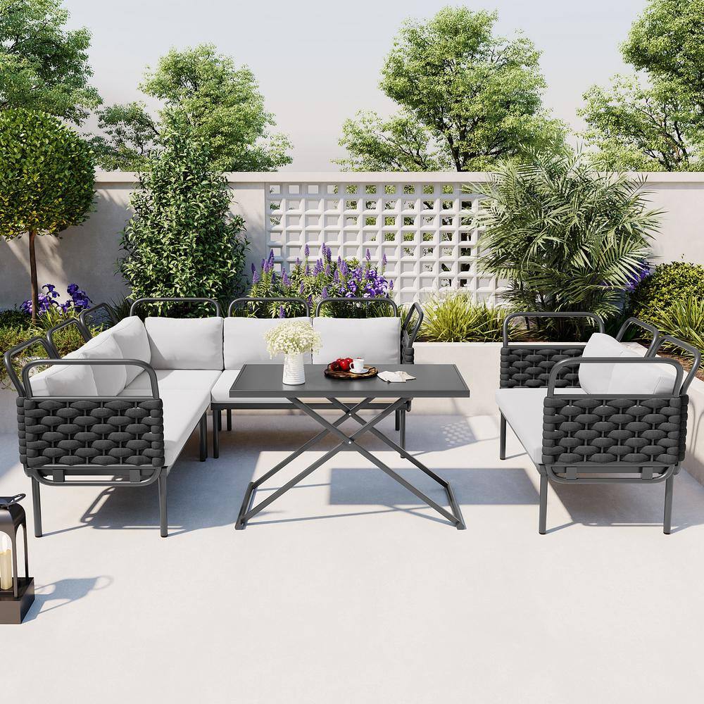 5-Piece Sling Outdoor Braided Rope Modern Patio Sectional Sofa Furniture Se