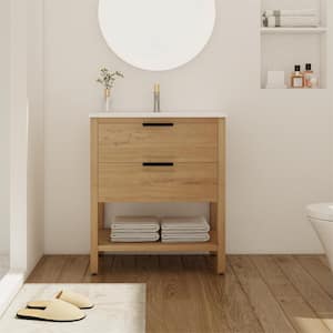 Simply 30 in. W x 18.3 in. D x 33.50 in. H Single Sink Freestanding Bath Vanity in Imitative Oak with White Ceramic Top