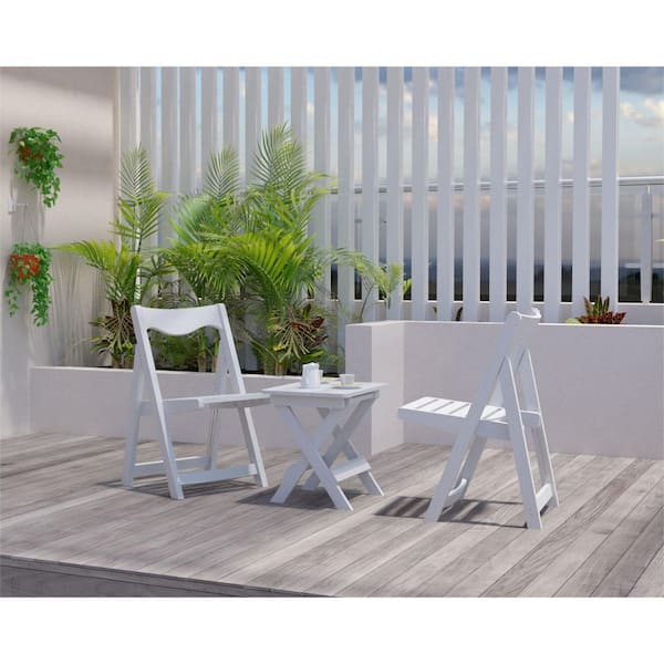 HOME FURNITURE HF INC White 3-Piece HIPS Foldable Outdoor Bistro Set with 2 Chairs and Rectangular Table