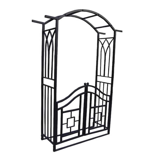 Metal Arbor With Gate, White Metal Garden Arch With Gate
