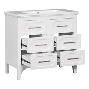 36 in. W x 18 in. D x 34 in. H Single Sink Freestanding Bath Vanity in White with White Resin Top