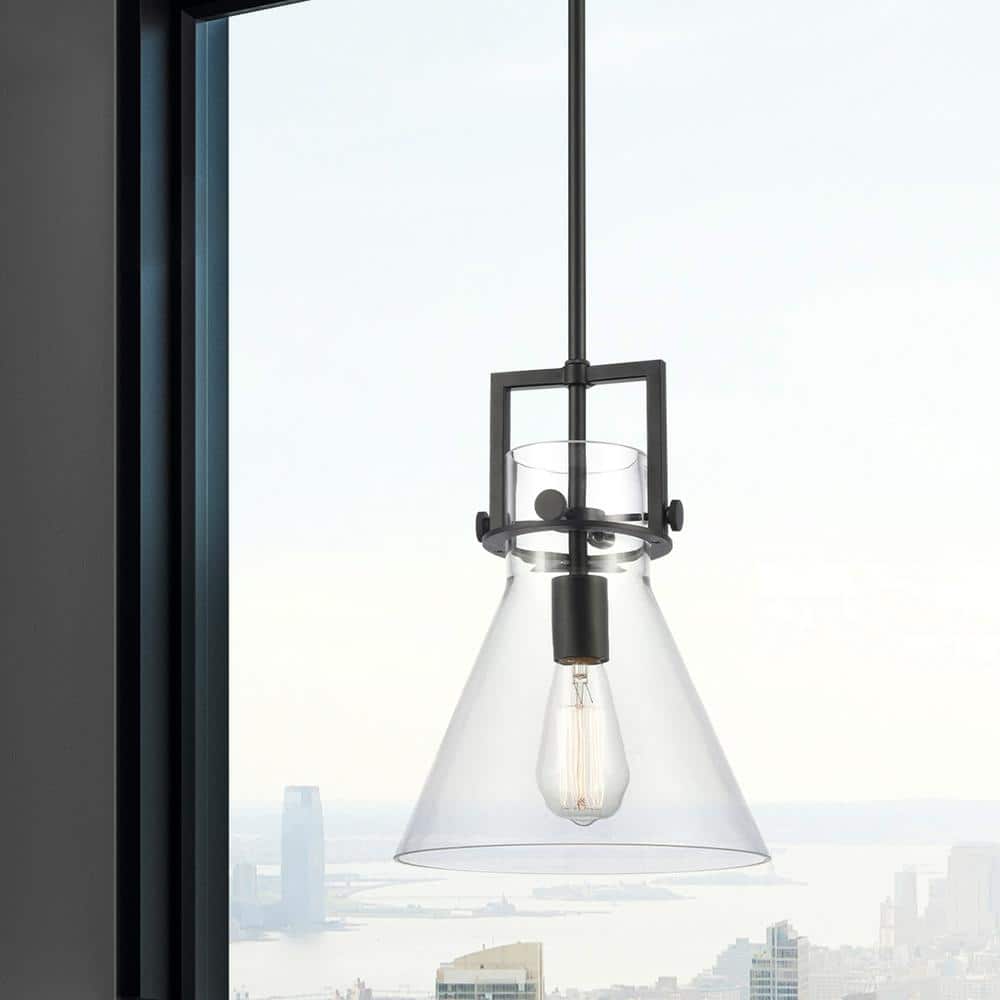Newton 13'' Matte Black Mini Pendant with Industrial Cone Shade