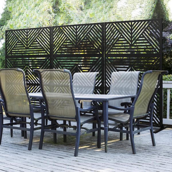 Lirago 72 in. x 47 in. Outdoor Metal Privacy Screen Garden Fence in Zodiac Pattern in Black, Wall Decal