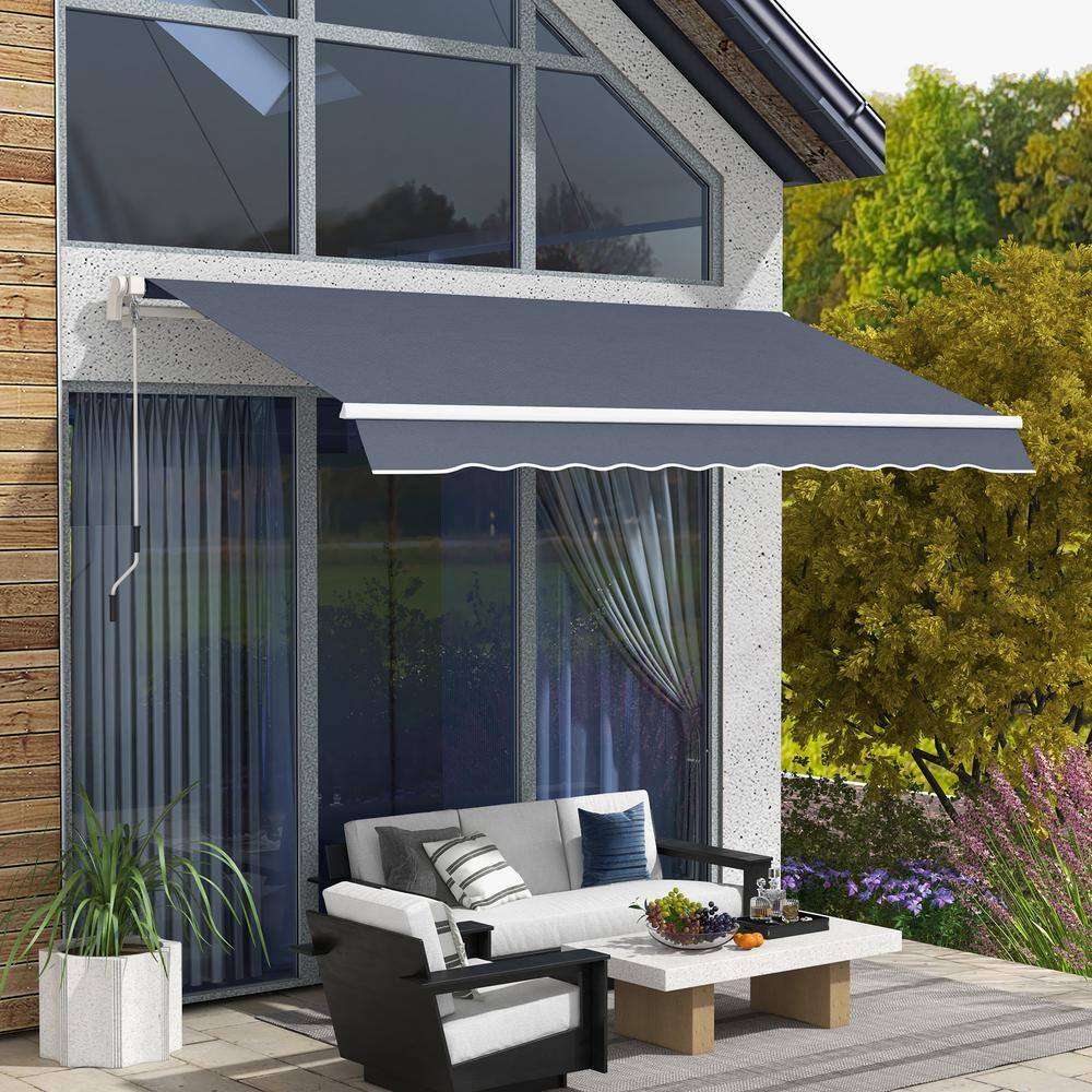 Dark Gray Aluminum Frame Retractable Patio Awning with Manual Crank