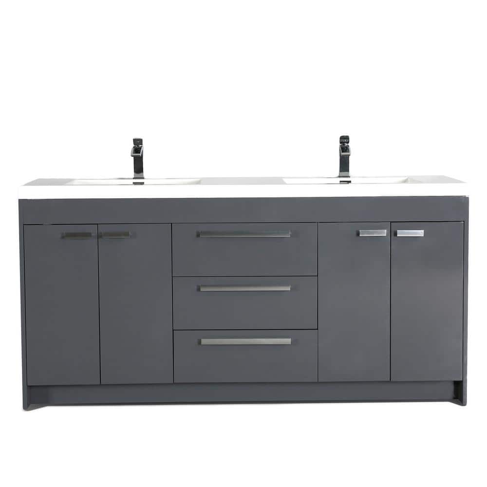 Eviva Lugano 84" Gray Modern Freestanding Double Sink Vanity with Acrylic Top