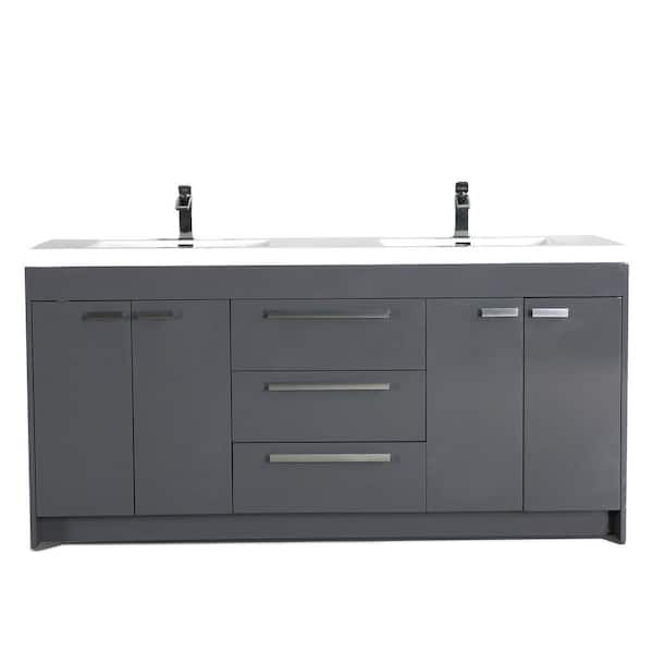 Lugano 84 in. Double Sink Gray Bath Vanity with White Acrylic Top (Assembled)