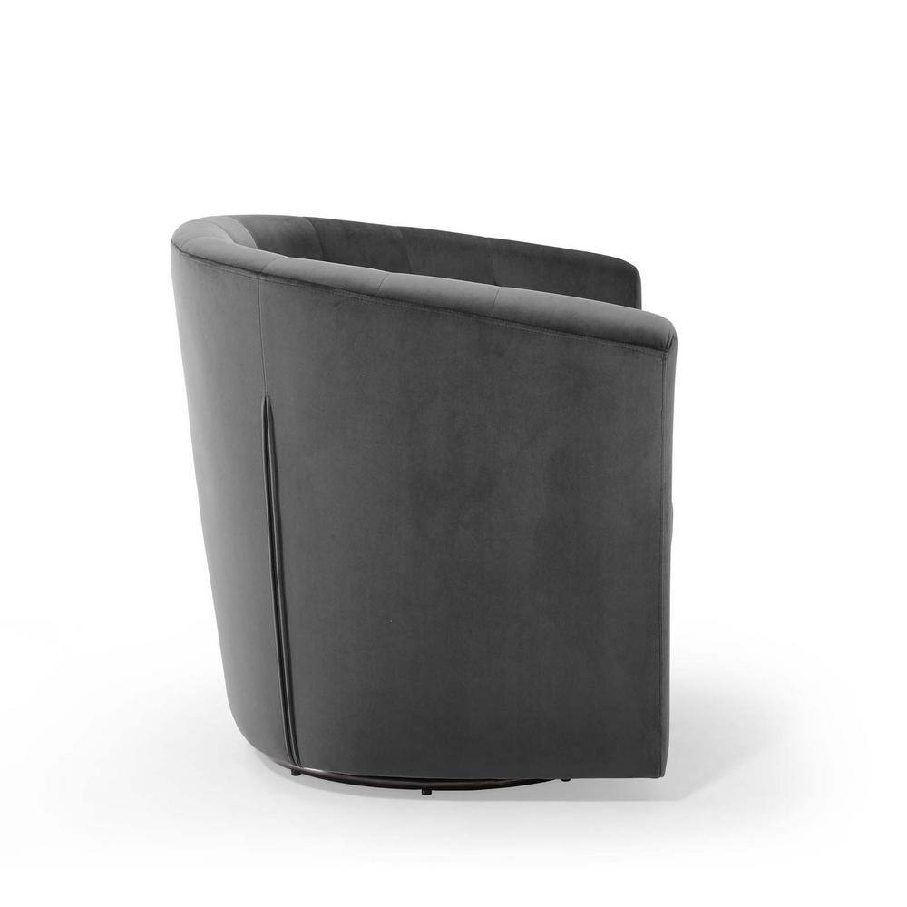 Charcoal Velvet Barrel Swivel Accent Chair with Tufted Accents