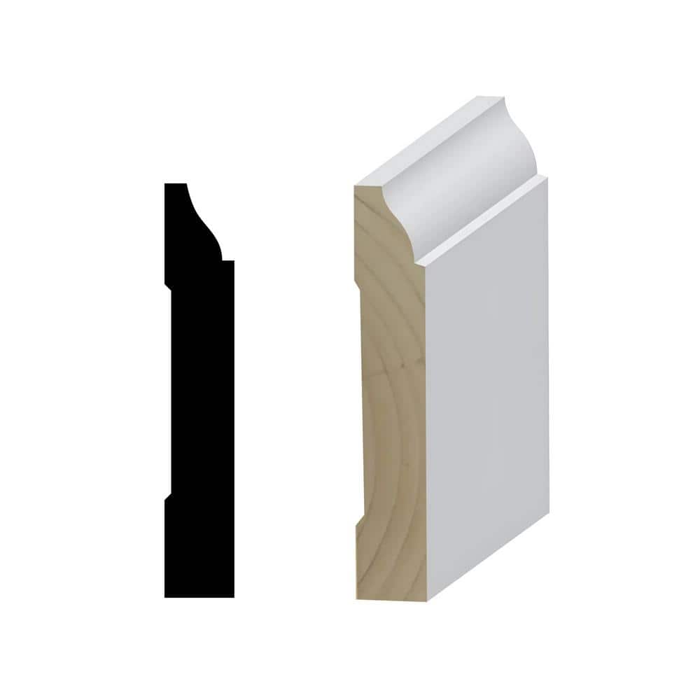 Primed Finger-Jointed Pine Baseboard Molding, 96 in Length