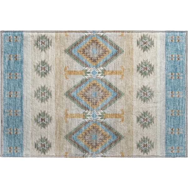 Mayfield Premium Machine Washable Abstract AMF2541 Teal 2 ft. x 3 ft. Accent Rug