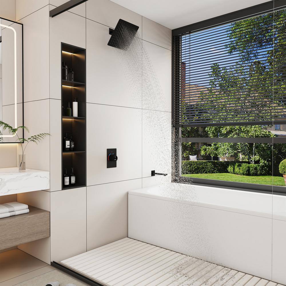 Matte Black Large Square Rainfall Wall Mounted Shower System