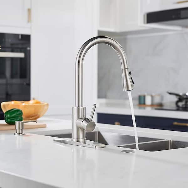 Brushed Nickel Kitchen Sink Faucet Pull Down Sprayer Brass Mixer Tap Deck Mount 