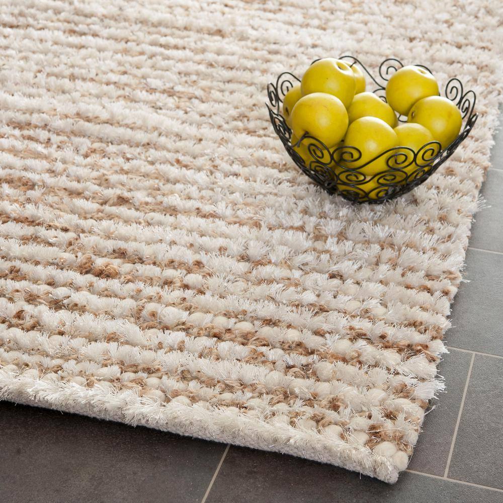 Luxe Cozy Comfort Hand-Tufted White & Beige Round Shag Rug