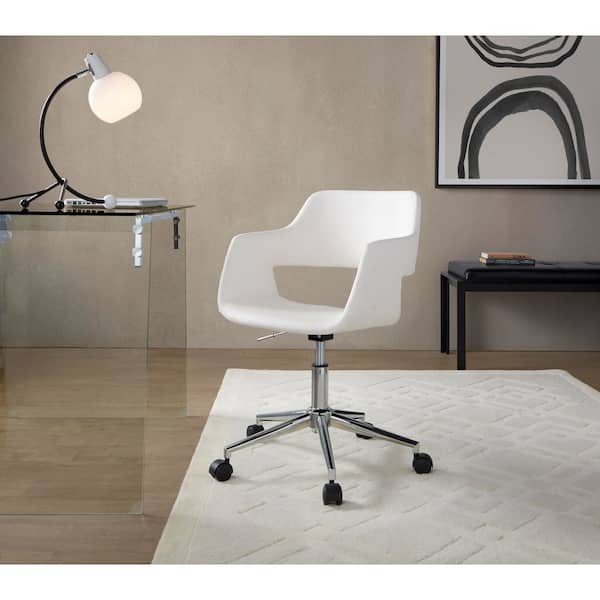 Contemporary Task Chair in Chrome Metal and White Faux Leather