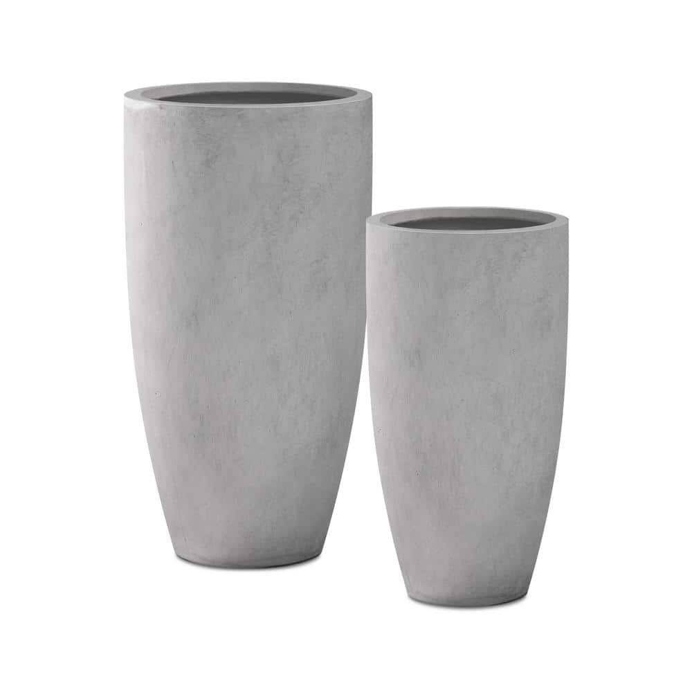 KANTE 31.4" and 23.6"H Natural Finish Concrete Tall Planters (Set of 2), Large Outdoor Indoor w/Drainage Hole & Rubber Plug, Natural Concrete