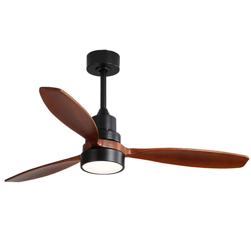 52 in. Indoor Wood Low Profile Ceiling Fan with Solid Wood Blades with LED 