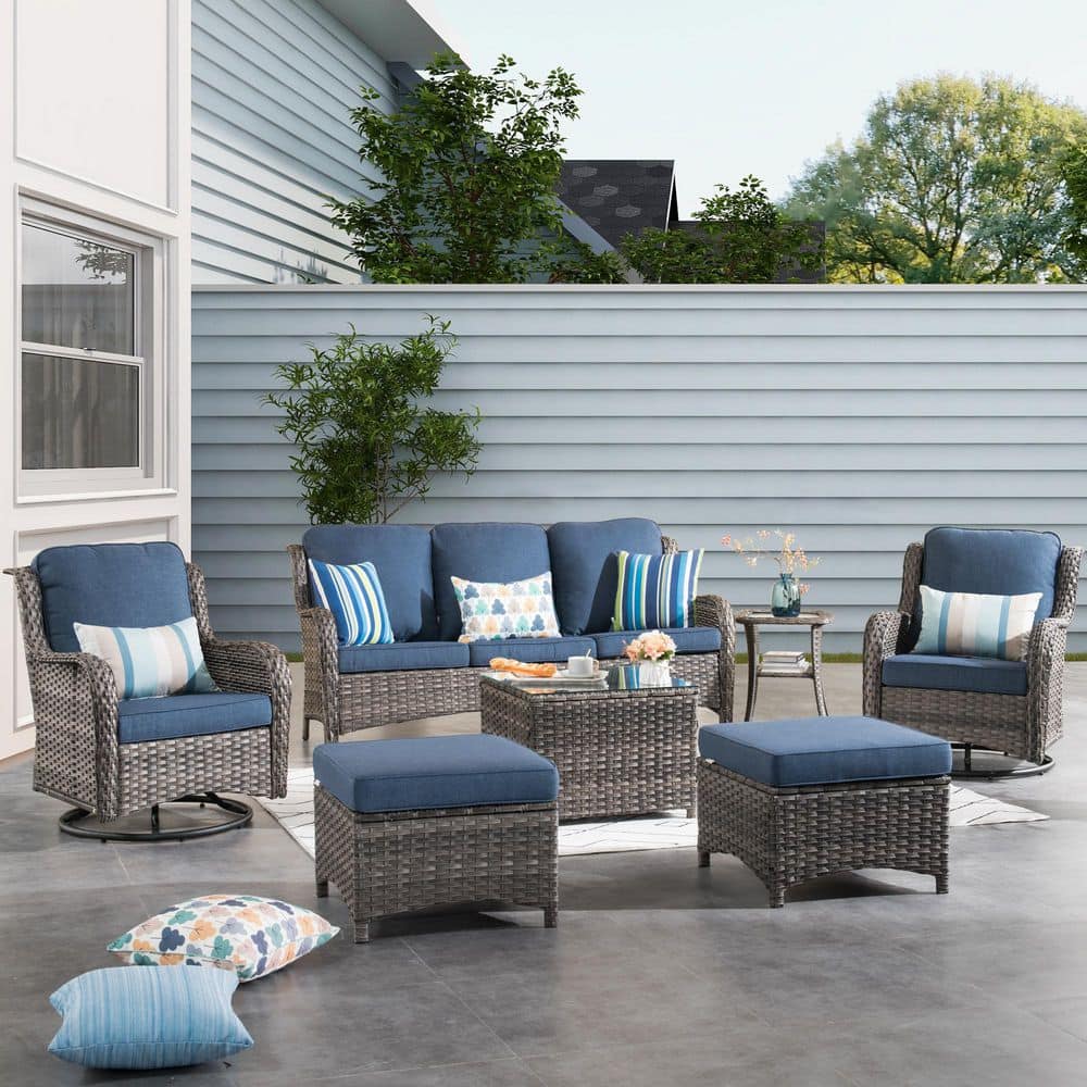 XIZZI Moonlight Gray 7-Piece Wicker Patio Conversation Seating Sofa Set ...