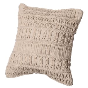 16 in. x 16 in. Natural Handwoven Cotton Throw Pillow Cover with Layered Random String Pattern with Filler