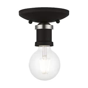 Lansdale 5 in. 1-Light Black Single Flush Mount with Brushed Nickel Accent