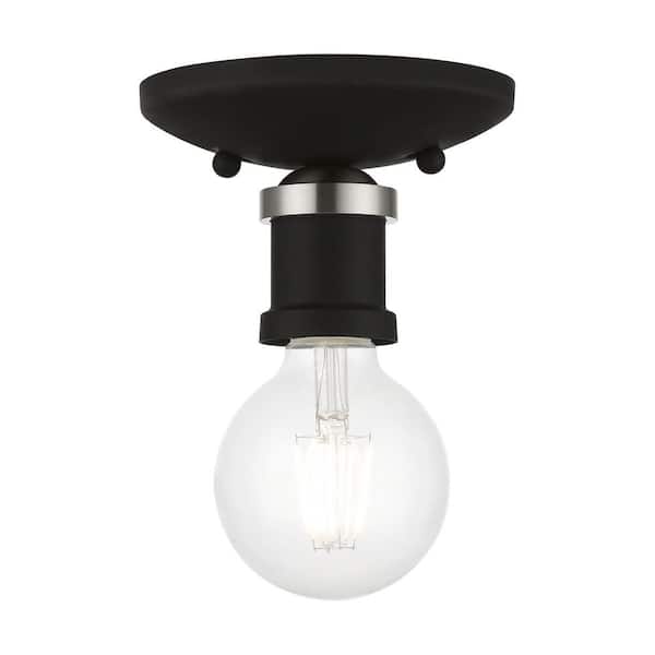 Livex Lighting Lansdale 5 in. 1-Light Black Single Flush Mount with Brushed Nickel Accent