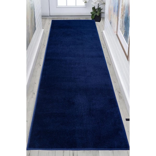 Custom Size Runner Rug Soft Collection Solid Navy 36 in. W x 96 in. L Stair Runner 24 sq. ft.