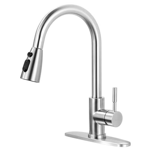 15.3 in. 3-Mode Single Handle Stainless Steel Pull Down Sprayer Kitchen Faucet with Swivel Spout in Brushed Nickel