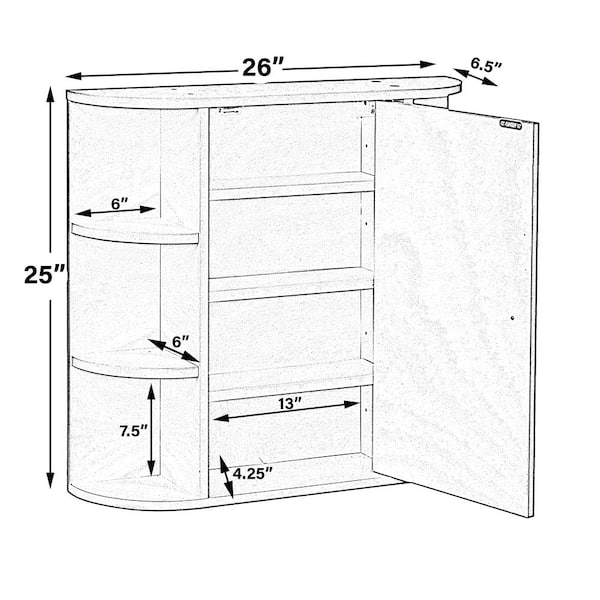 Basicwise 26 in. x 25 in. Surface Mount Medicine Cabinet Storage Organizer, Mirrored Vanity Chest with Open Shelves