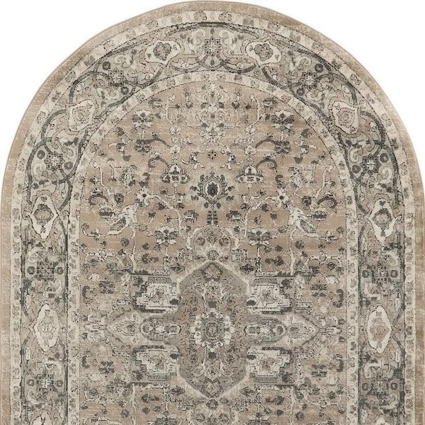 6 ft. x 9 ft. Beige and Gray Medallion Power Loom Distressed Area Rug