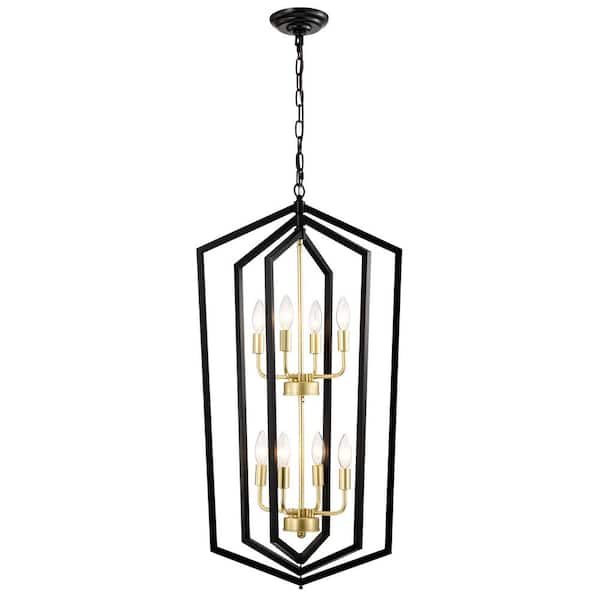 PUDO 18.11 in. 8-Light Vintage Gold Pendant Light with Adjustable Height for Entryway Living Room (Bulbs Not Included)