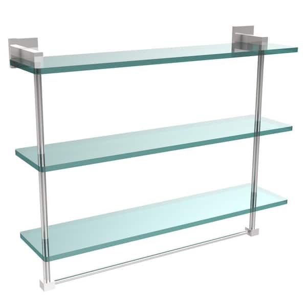 Allied Brass Montero 16 in. L x 18 in. H x 6-1/4 in. W 3-Tier Clear Glass Bathroom Shelf with Towel Bar in Polished Chrome