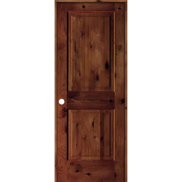 Krosswood Doors 30 in. x 80 in. Rustic Knotty Alder 2-Panel Right Hand Red Chestnut Stain Wood Single Prehung Interior Door