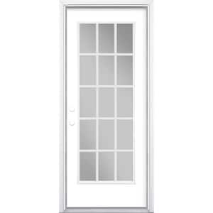 32 in. x 80 in. Ultra White 15 Lite Right-Hand Clear Glass Painted Steel Prehung Front Door Brickmold/Vinyl Frame