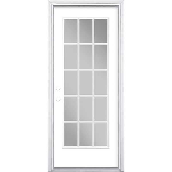 Masonite 32 in. x 80 in. Ultra White 15 Lite Right-Hand Clear Glass Painted Steel Prehung Front Door Brickmold/Vinyl Frame
