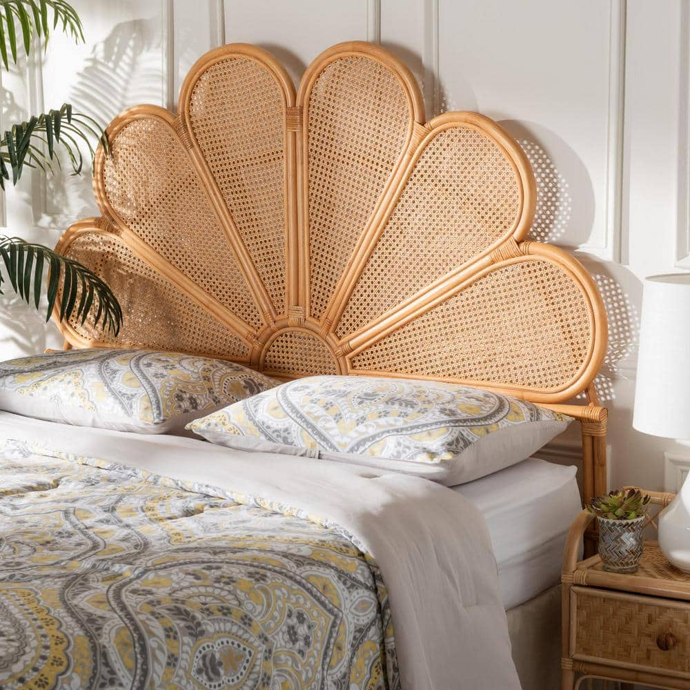 bali & pari Flower Light Honey Brown Rattan Queen Standalone Headboard ...