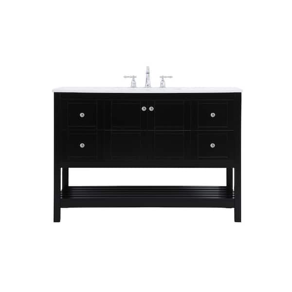 Unbranded Timeless 48 in. W x 22 in. D x 34 in. H Single Bathroom Vanity in Black with White Engineered Stone with White Basin