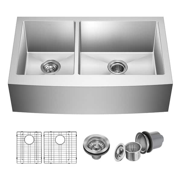 Standart PRO Stainless Steel 32.88 in. Double Bowl Farmhouse/Apron-Front Kitchen Sink